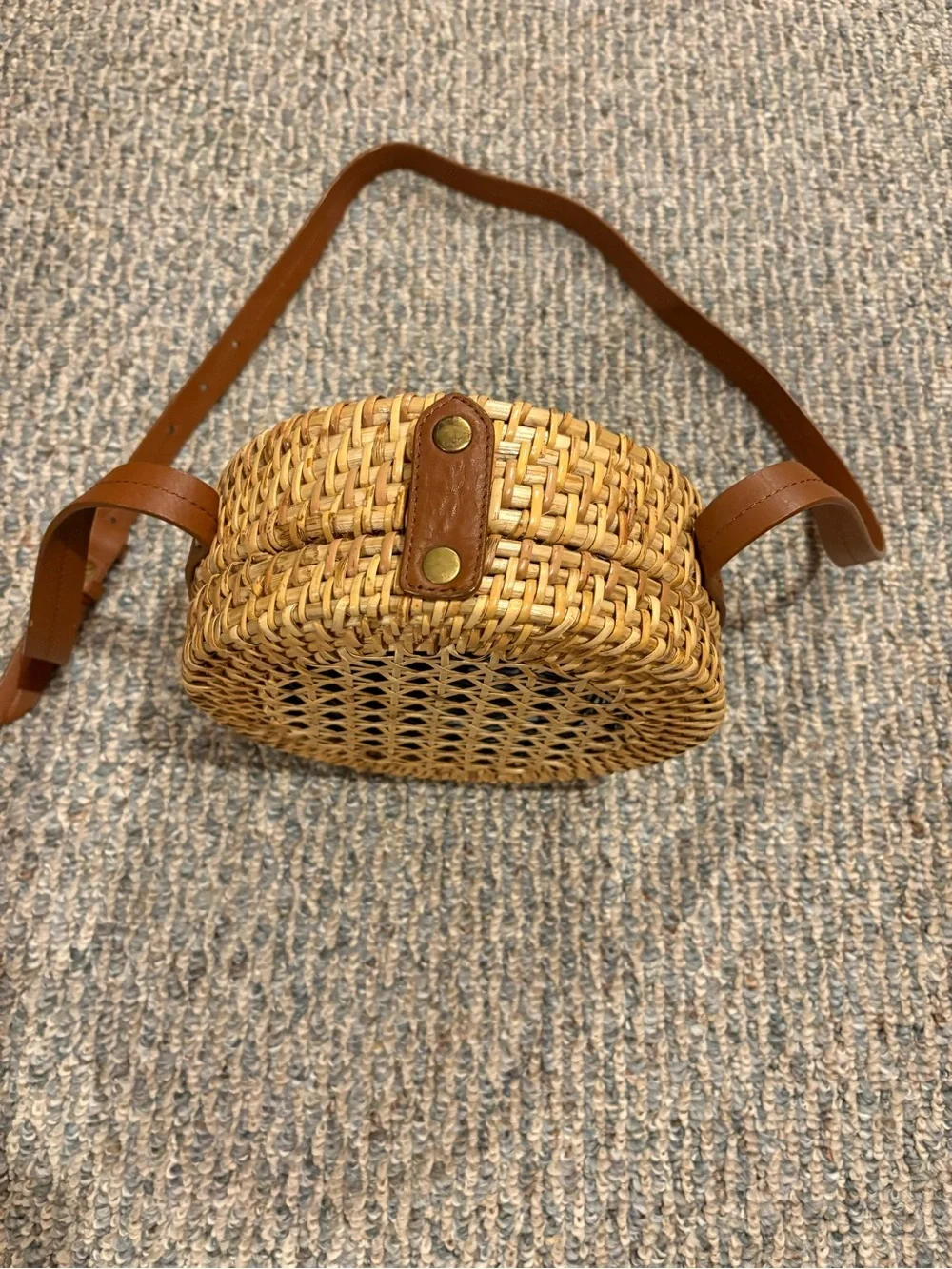 Woven Round Crossbody Bag in Brown